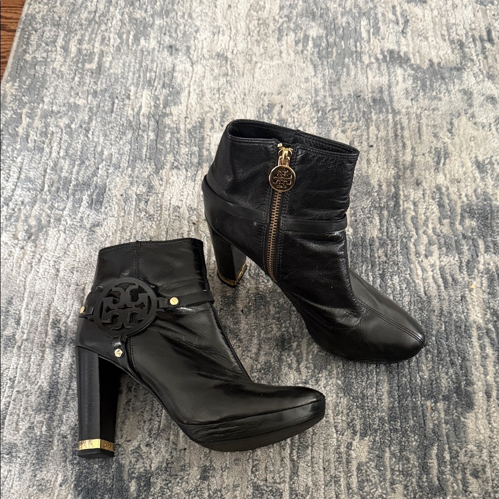 Tory Burch Black Ankle Boots with Gold Details